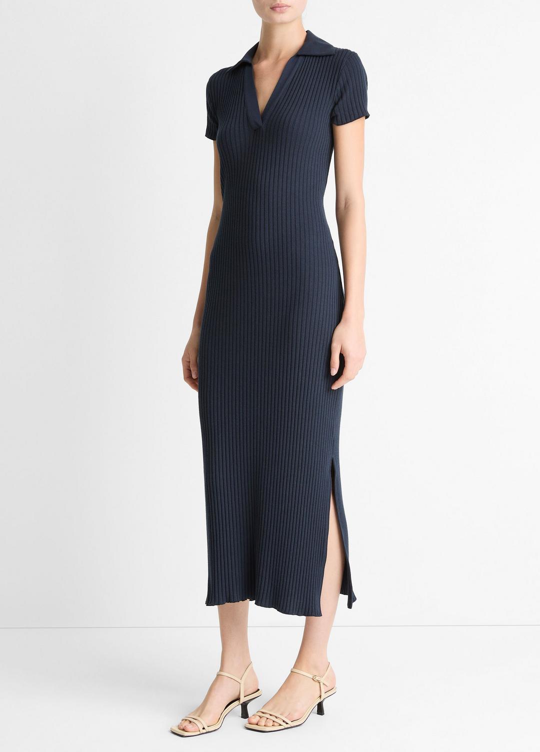 Ribbed Cotton-Blend Polo Dress in Dresses