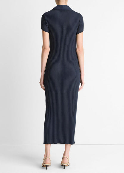 Ribbed Cotton-Blend Polo Dress in Dresses