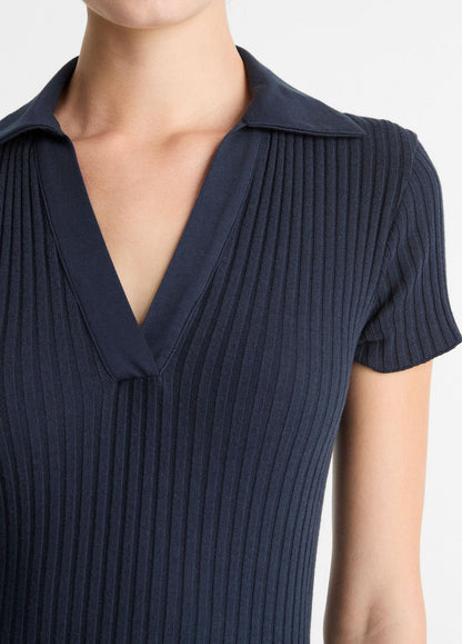 Ribbed Cotton-Blend Polo Dress in Dresses