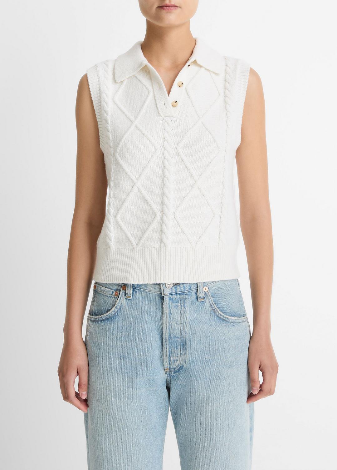 Cable-Knit Wool & Cotton-Blend Sweater Vest in V-Neck