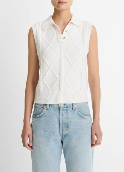 Cable-Knit Wool & Cotton-Blend Sweater Vest in V-Neck