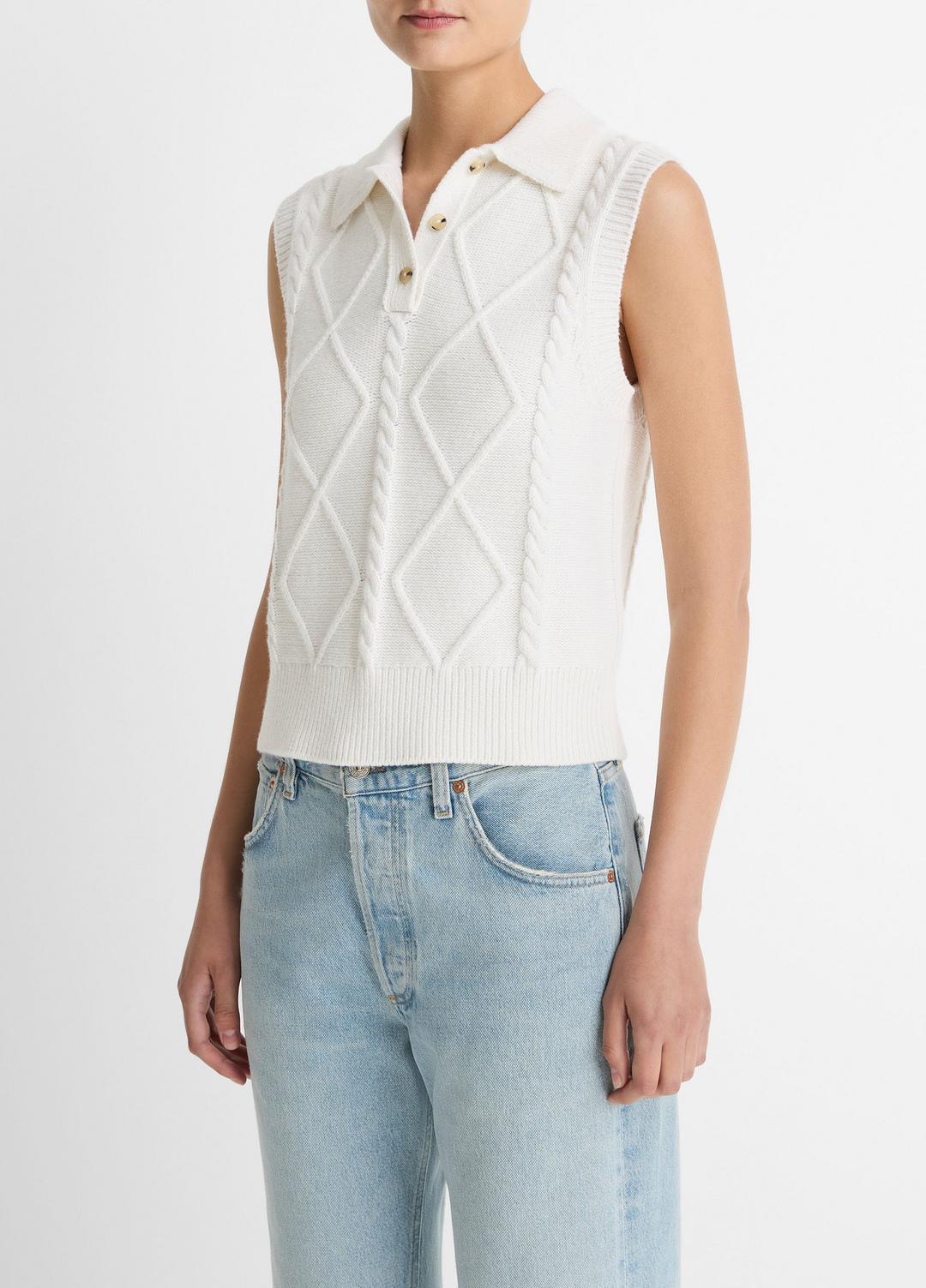 Cable-Knit Wool & Cotton-Blend Sweater Vest in V-Neck