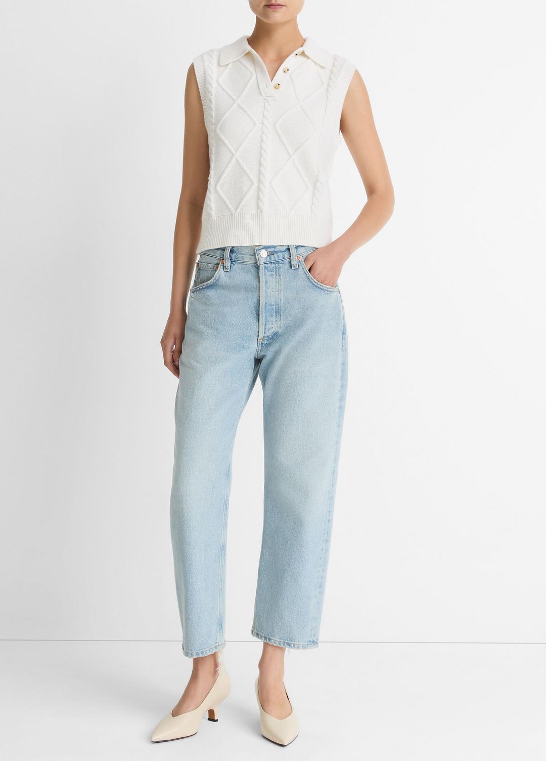 Cable-Knit Wool & Cotton-Blend Sweater Vest in V-Neck