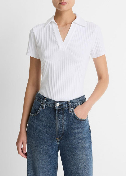 Ribbed Cotton-Blend Polo Shirt in Short Sleeve