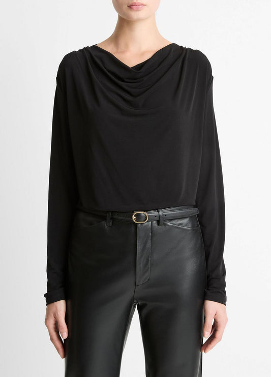 Matte Jersey Cowl-Neck Top in Long Sleeve