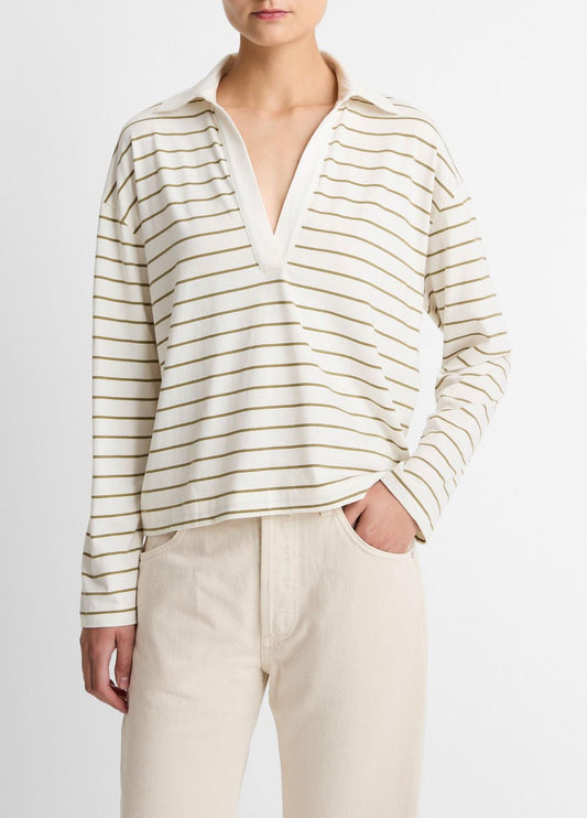 Striped Cotton Long-Sleeve Polo Shirt in Long Sleeve
