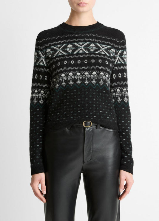 Fair Isle Plush Cashmere Sweater in Crew Neck