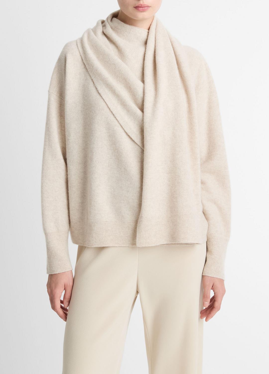Draped-Shawl Wool-Cashmere Sweater in Turtleneck
