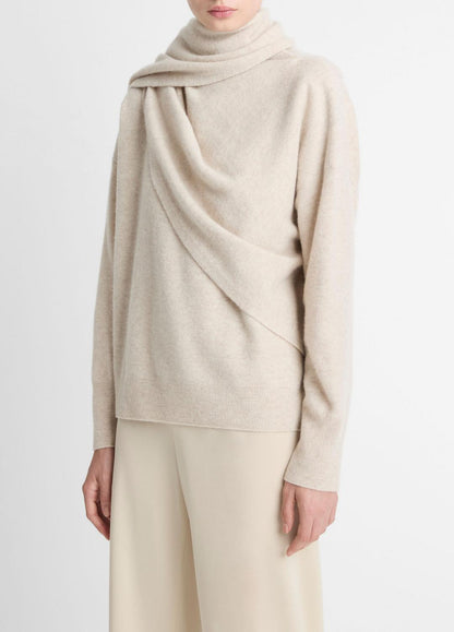 Draped-Shawl Wool-Cashmere Sweater in Turtleneck