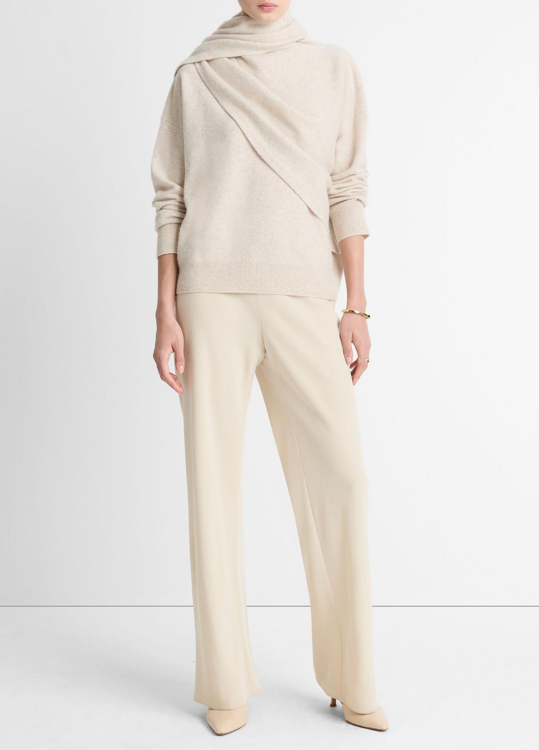 Draped-Shawl Wool-Cashmere Sweater in Turtleneck