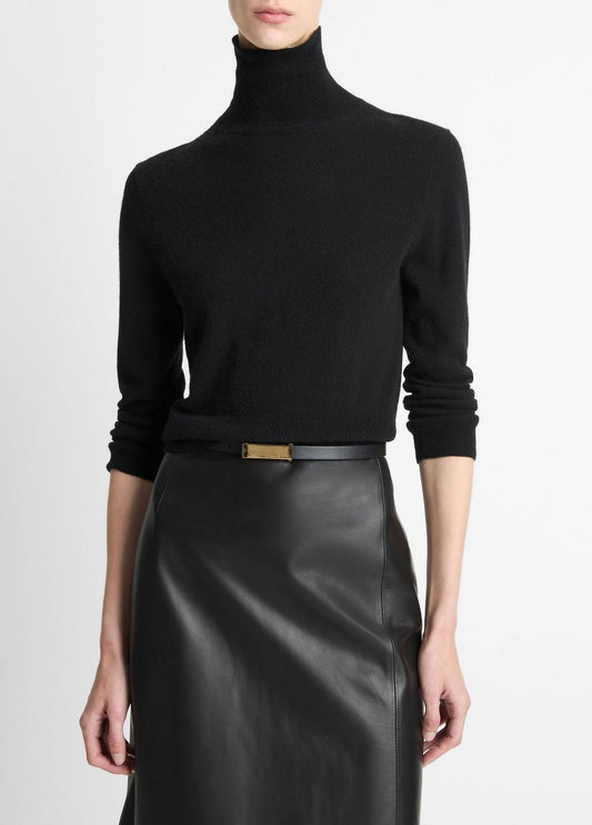Cashmere-Silk Three-Quarter-Sleeve Mock-Neck Sweater in Turtleneck