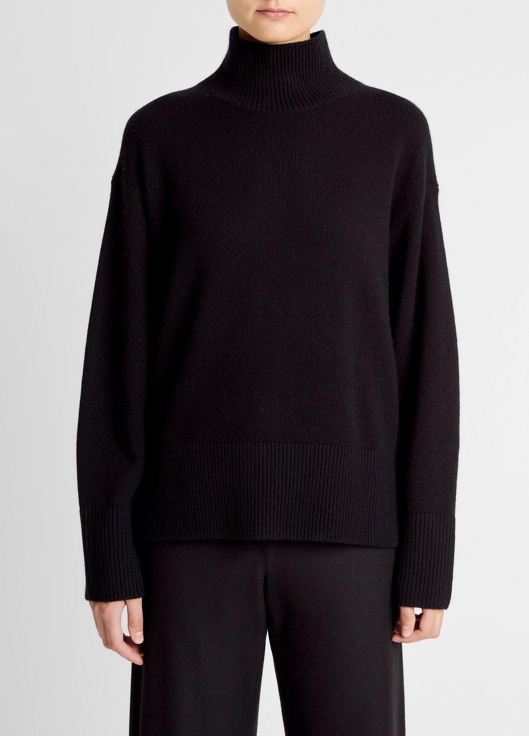 Wool-Cashmere Side-Slit Turtleneck Sweater in Turtleneck