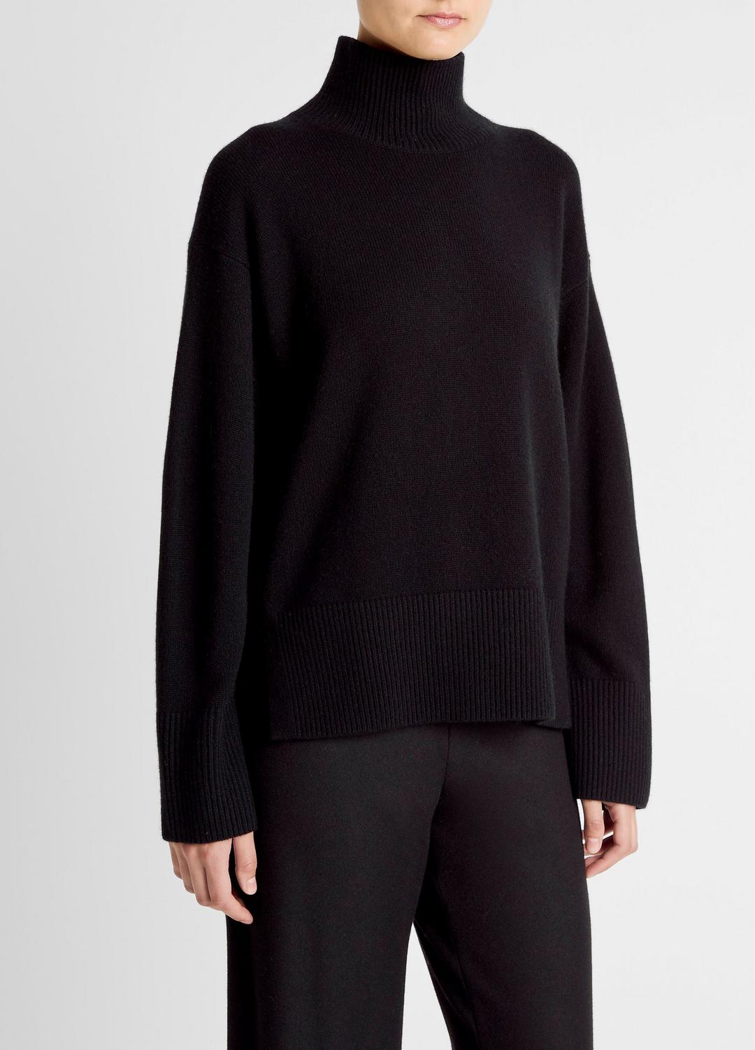 Wool-Cashmere Side-Slit Turtleneck Sweater in Turtleneck