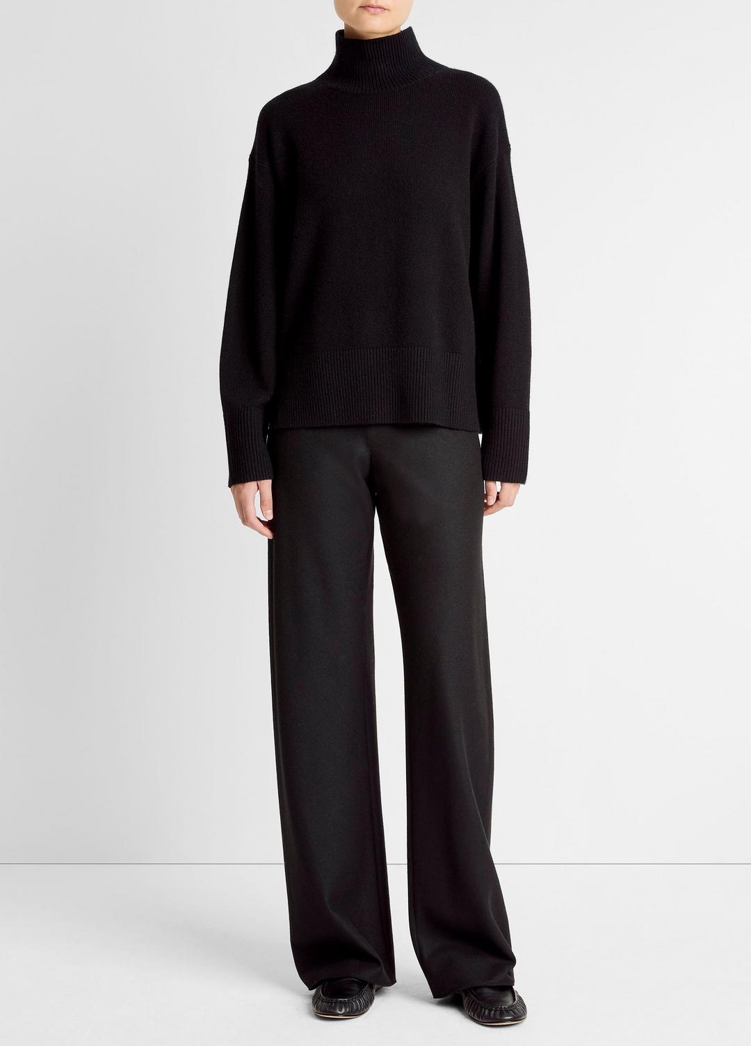 Wool-Cashmere Side-Slit Turtleneck Sweater in Turtleneck