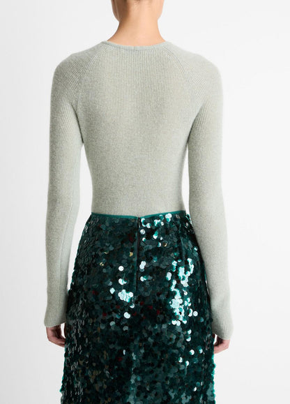 Metallic Ribbed High V-Neck Sweater in V-Neck