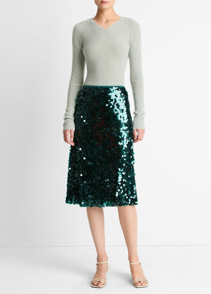 Metallic Ribbed High V-Neck Sweater in V-Neck