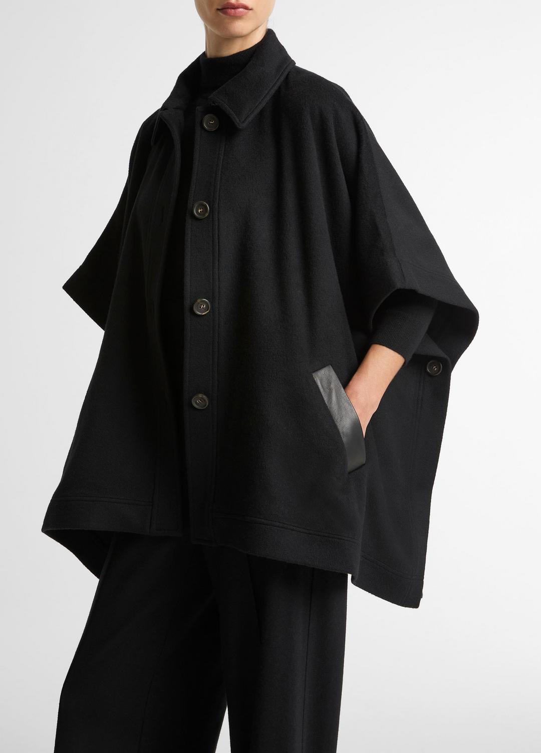 Leather-Trim Wool Cape in Accessories