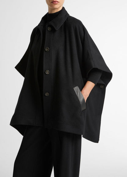 Leather-Trim Wool Cape in Accessories
