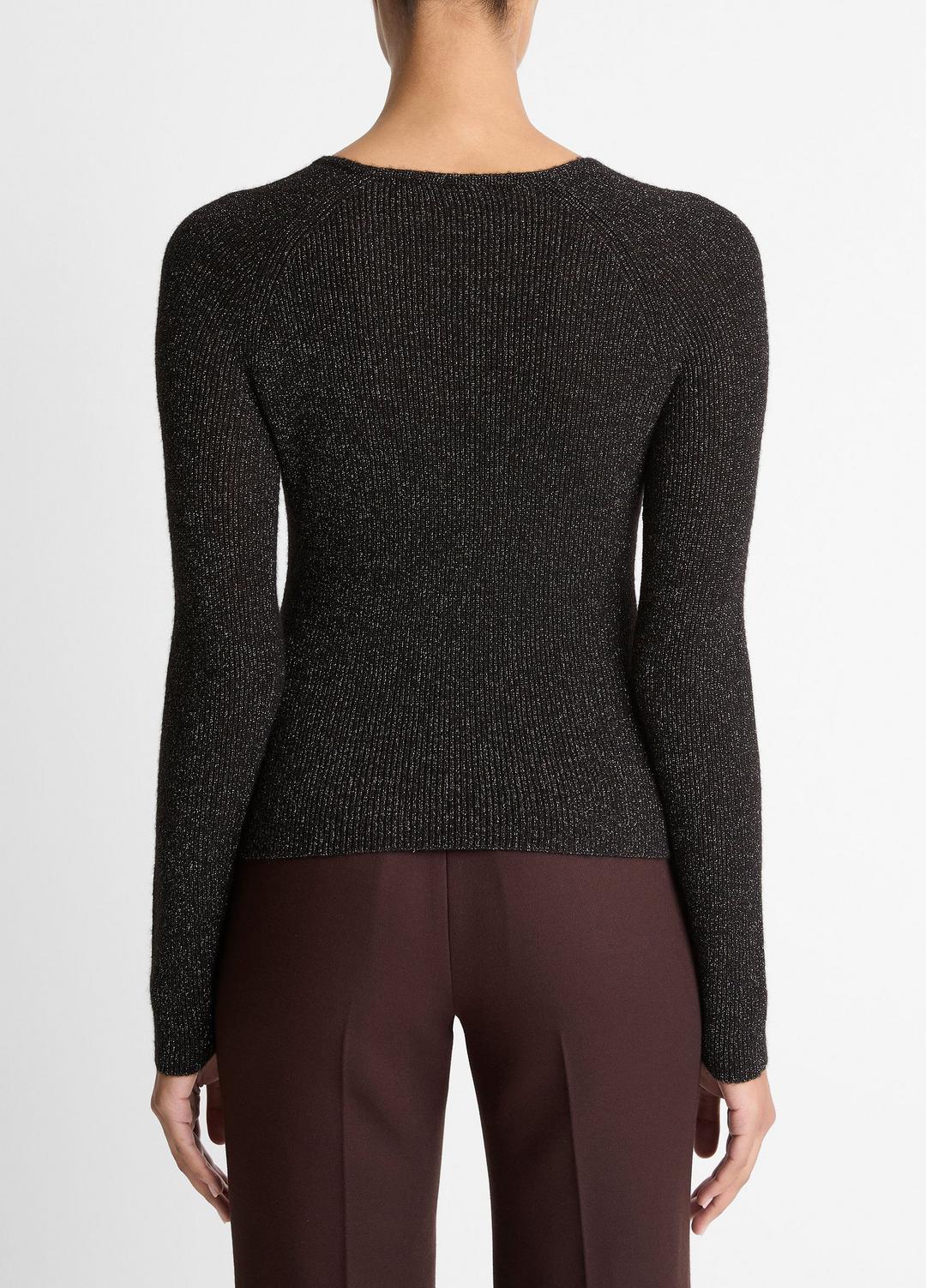 Metallic Ribbed High V-Neck Sweater in V-Neck
