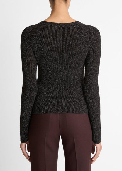 Metallic Ribbed High V-Neck Sweater in V-Neck