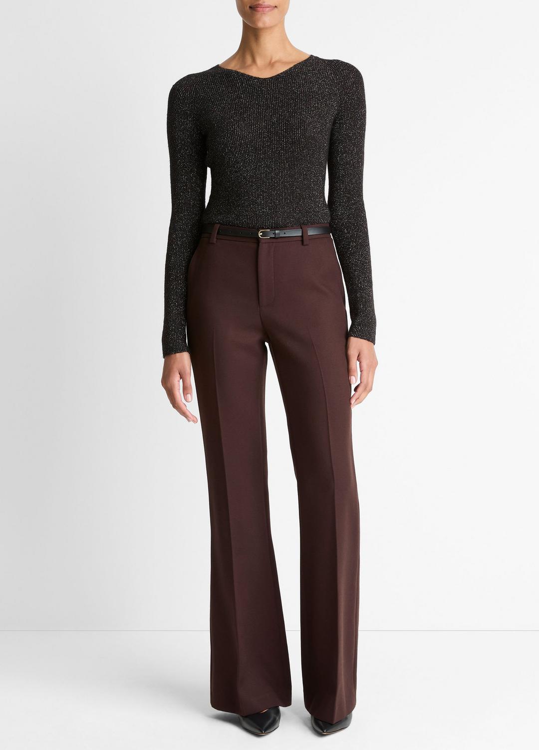 Metallic Ribbed High V-Neck Sweater in V-Neck