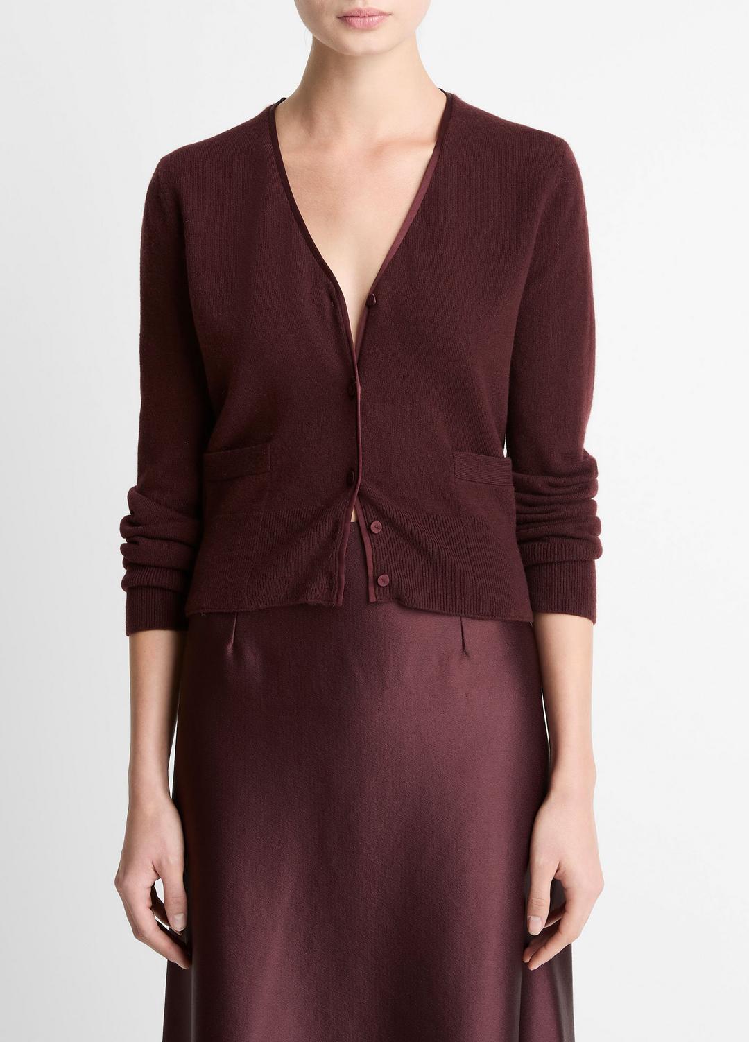 Satin-Trim Wool & Cashmere-Blend Cardigan in Cardigans