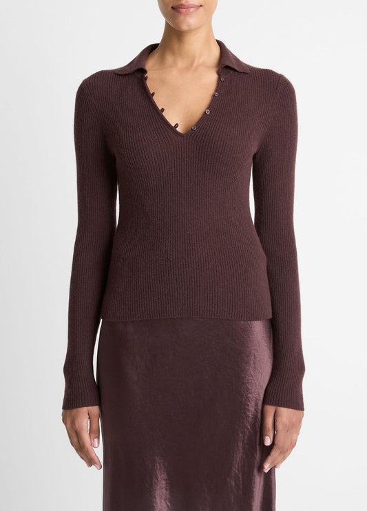 Ribbed Cashmere-Silk Polo Sweater in Cashmere