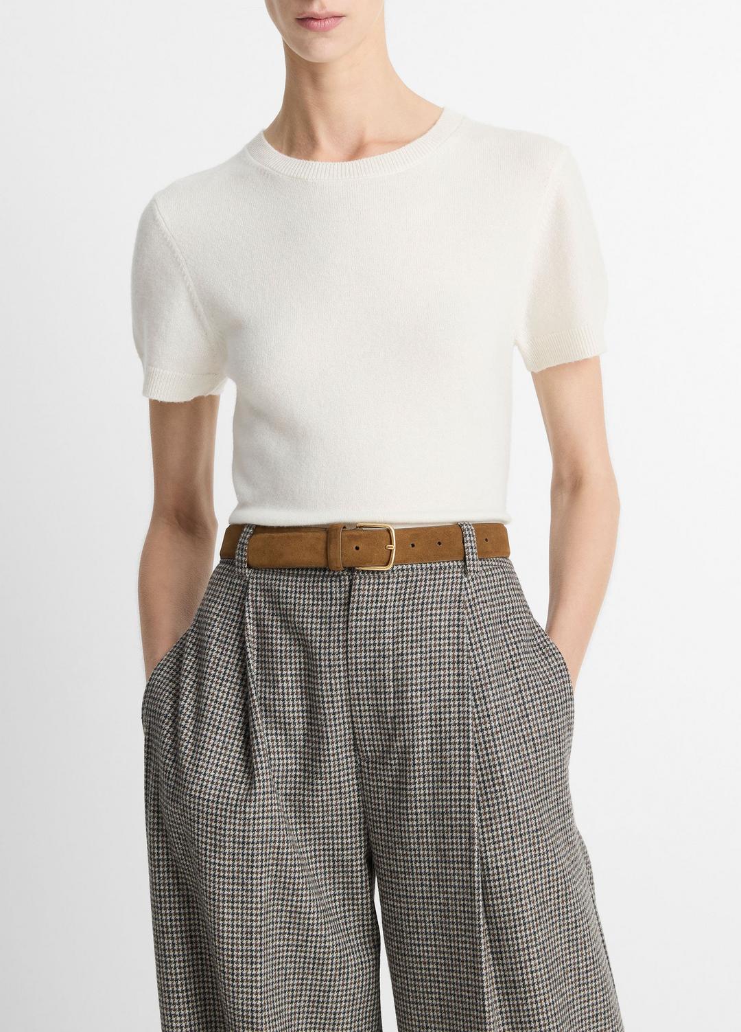 Wool & Cashmere-Blend Short-Sleeve Sweater in Crew Neck
