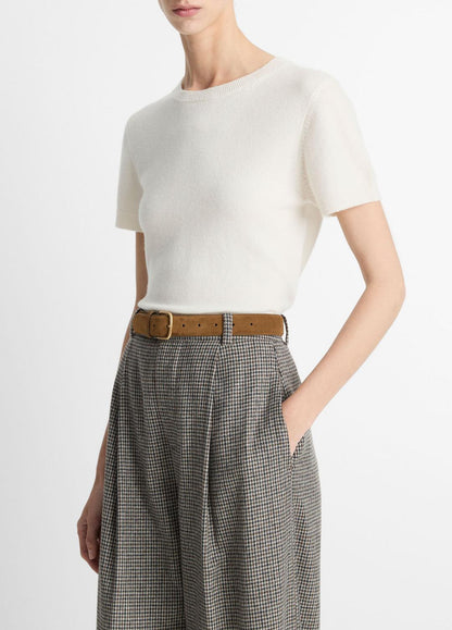 Wool & Cashmere-Blend Short-Sleeve Sweater in Crew Neck