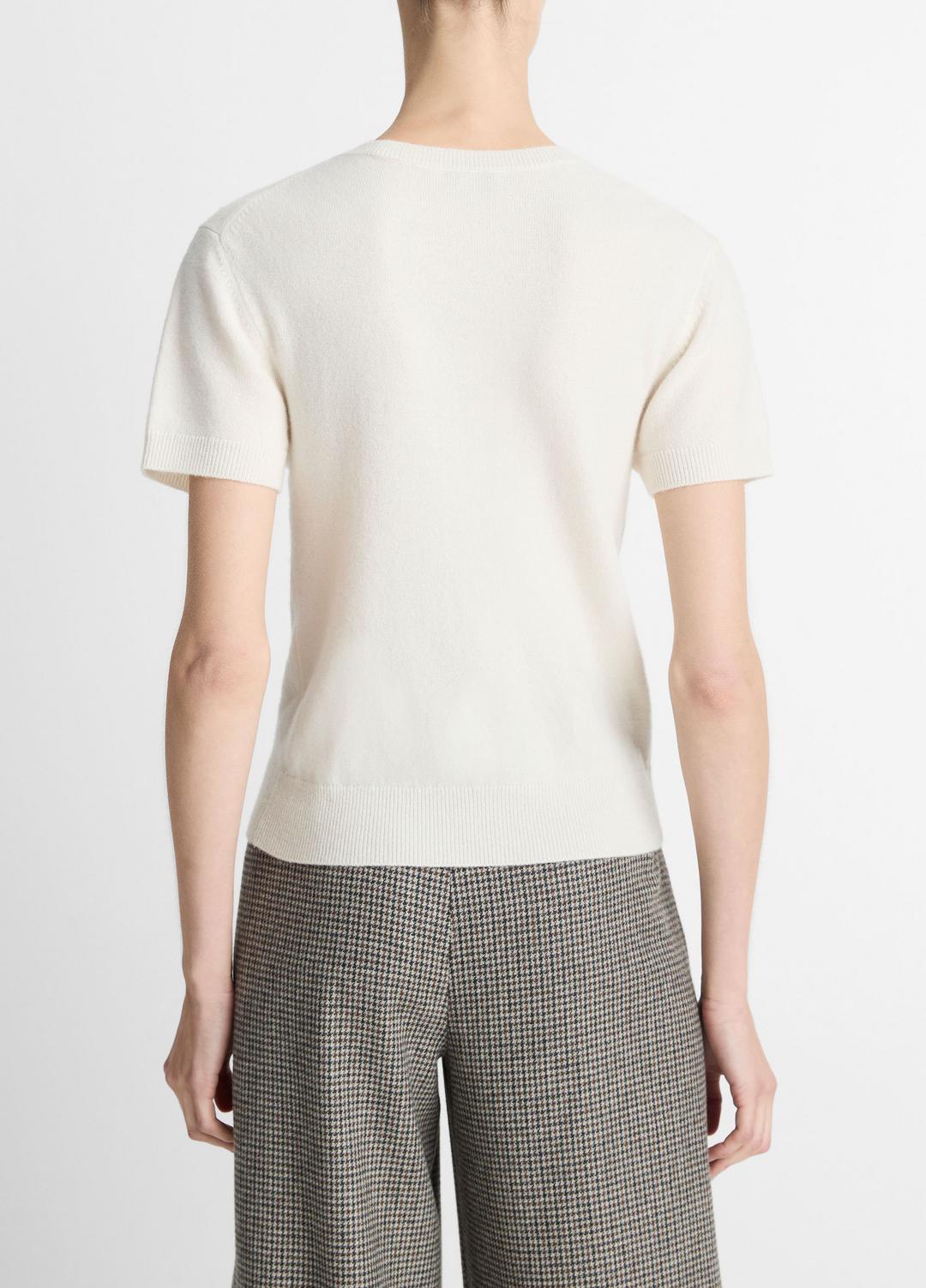 Wool & Cashmere-Blend Short-Sleeve Sweater in Crew Neck