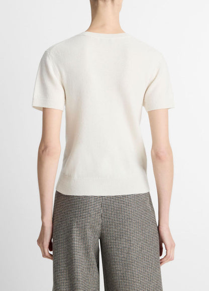 Wool & Cashmere-Blend Short-Sleeve Sweater in Crew Neck