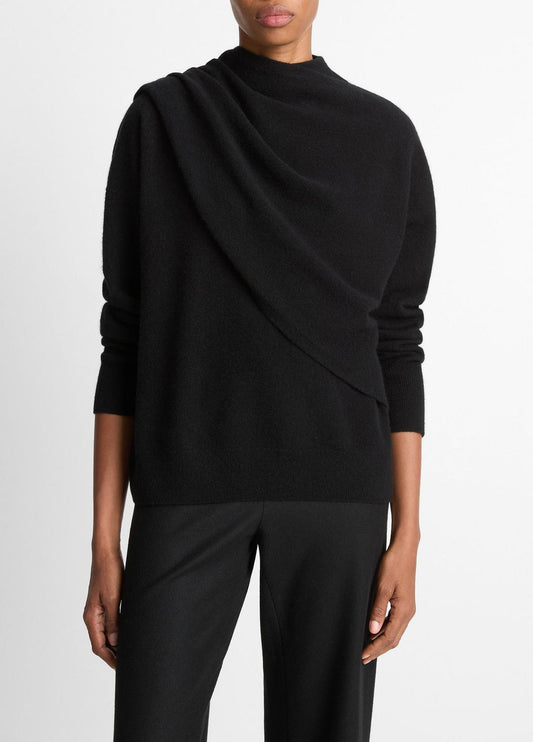 Draped-Shawl Wool-Cashmere Sweater in Turtleneck