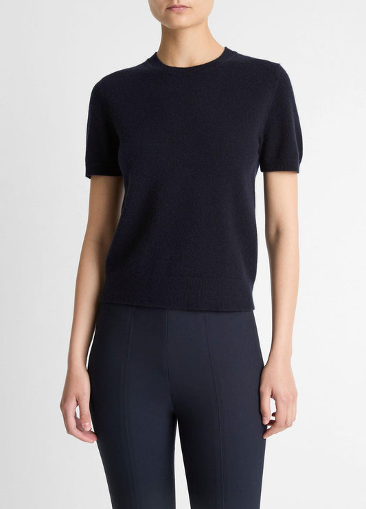 Wool & Cashmere-Blend Short-Sleeve Sweater in Crew Neck