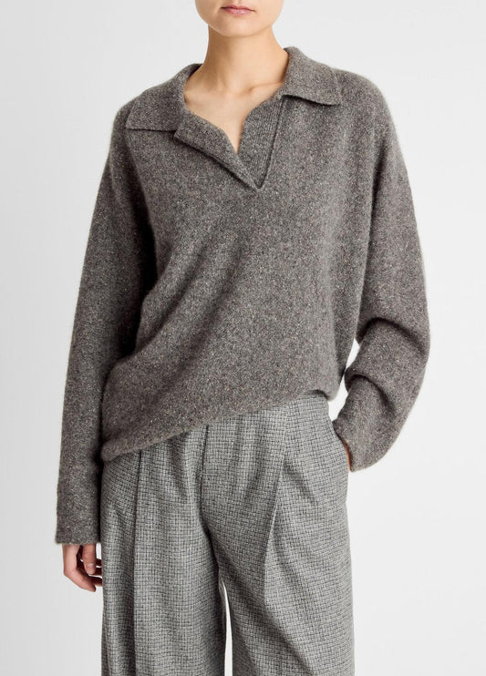 Donegal Plush Cashmere Dolman-Sleeve Polo Sweater in Cashmere