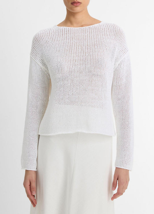 Italian Coated Cotton-Blend Sweater in Crew Neck