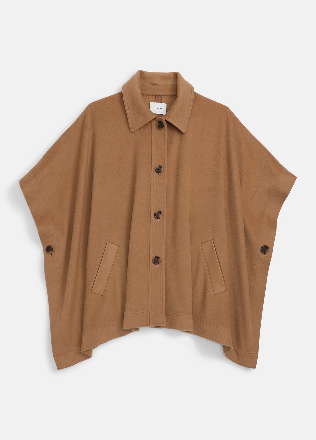 Leather-Trim Wool Cape in Accessories