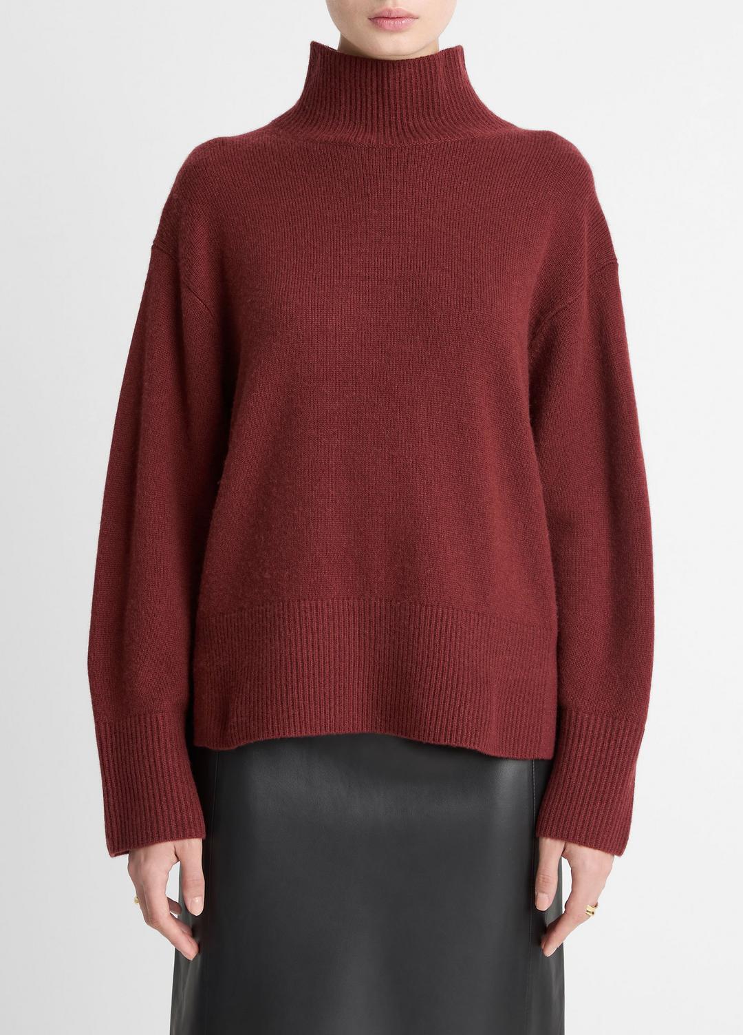 Wool-Cashmere Side-Slit Turtleneck Sweater in Turtleneck