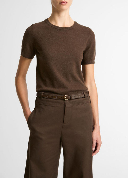 Wool & Cashmere-Blend Short-Sleeve Sweater in Crew Neck