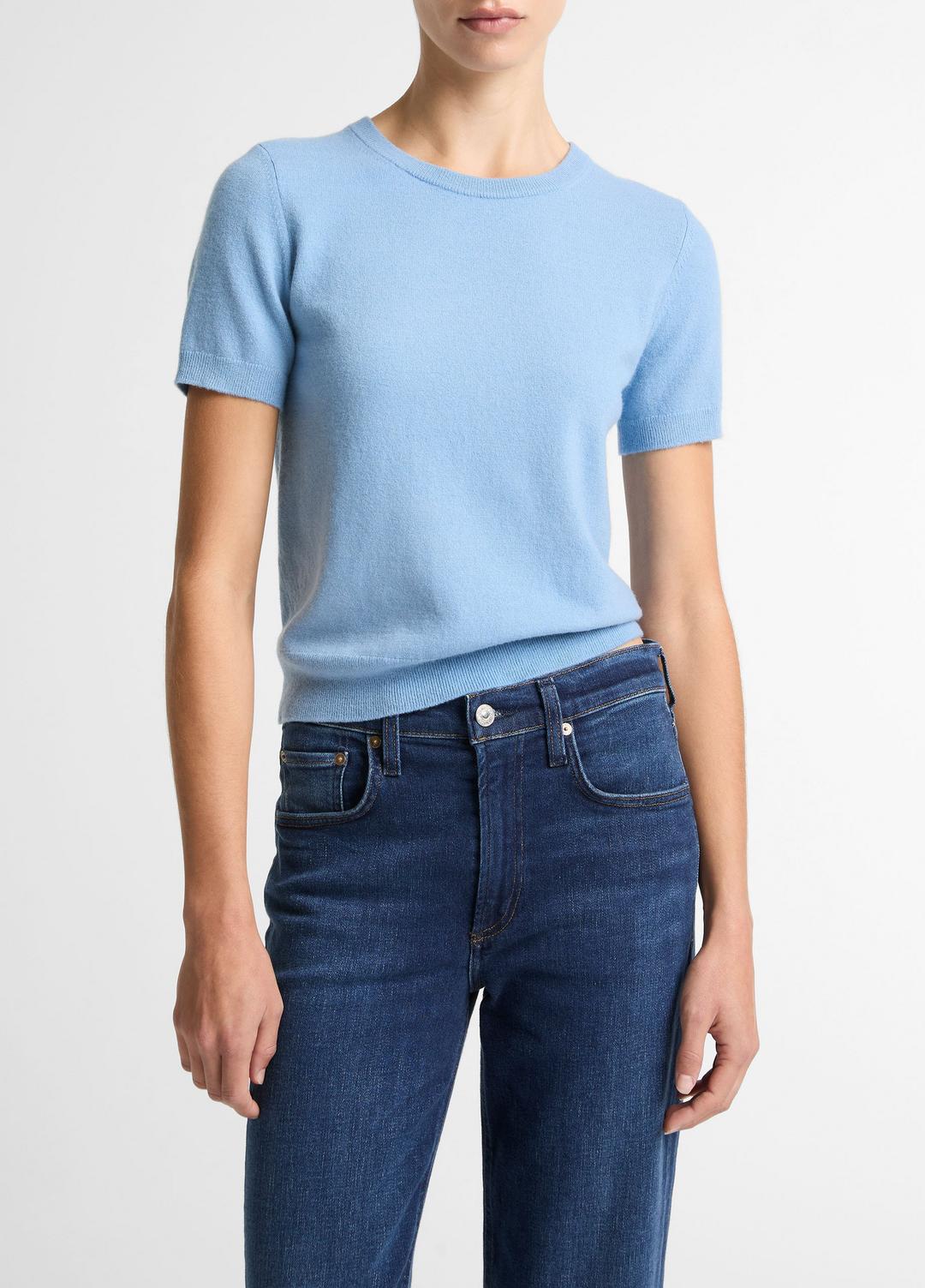 Wool & Cashmere-Blend Short-Sleeve Sweater in Crew Neck