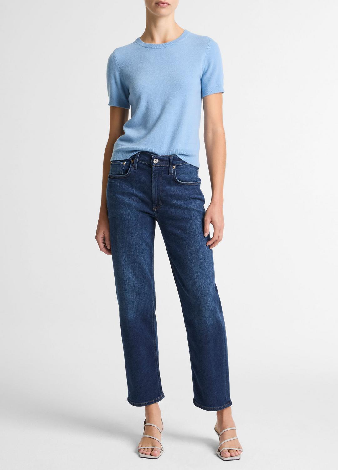 Wool & Cashmere-Blend Short-Sleeve Sweater in Crew Neck