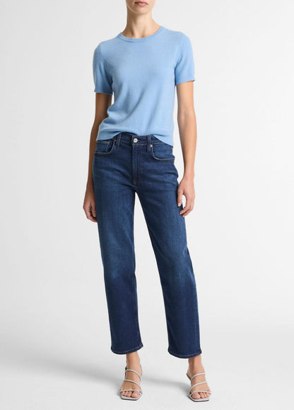 Wool & Cashmere-Blend Short-Sleeve Sweater in Crew Neck