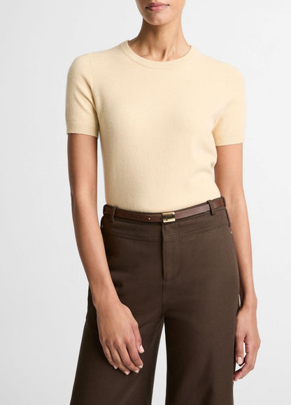 Wool & Cashmere-Blend Short-Sleeve Sweater in Crew Neck