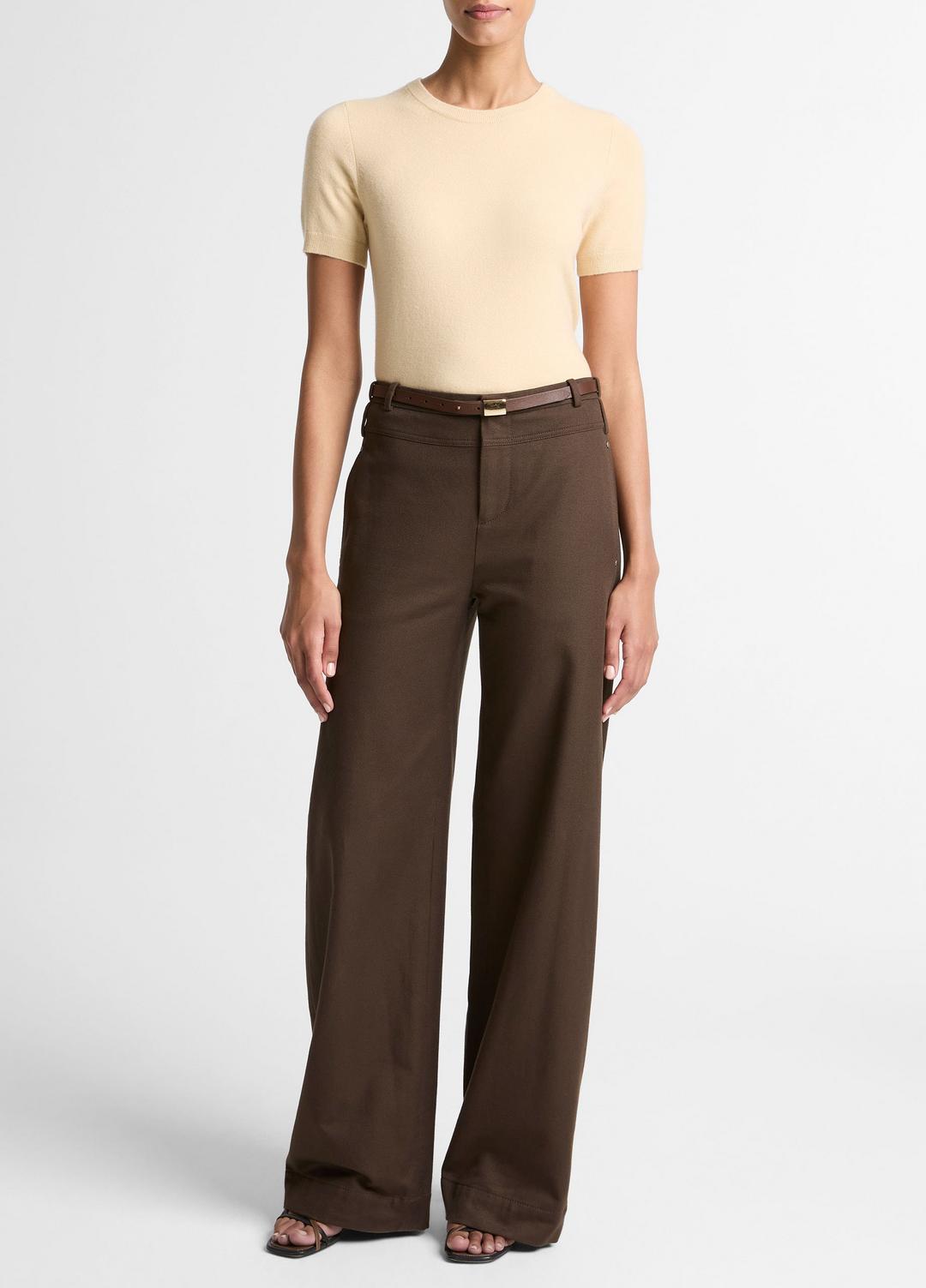 Wool & Cashmere-Blend Short-Sleeve Sweater in Crew Neck