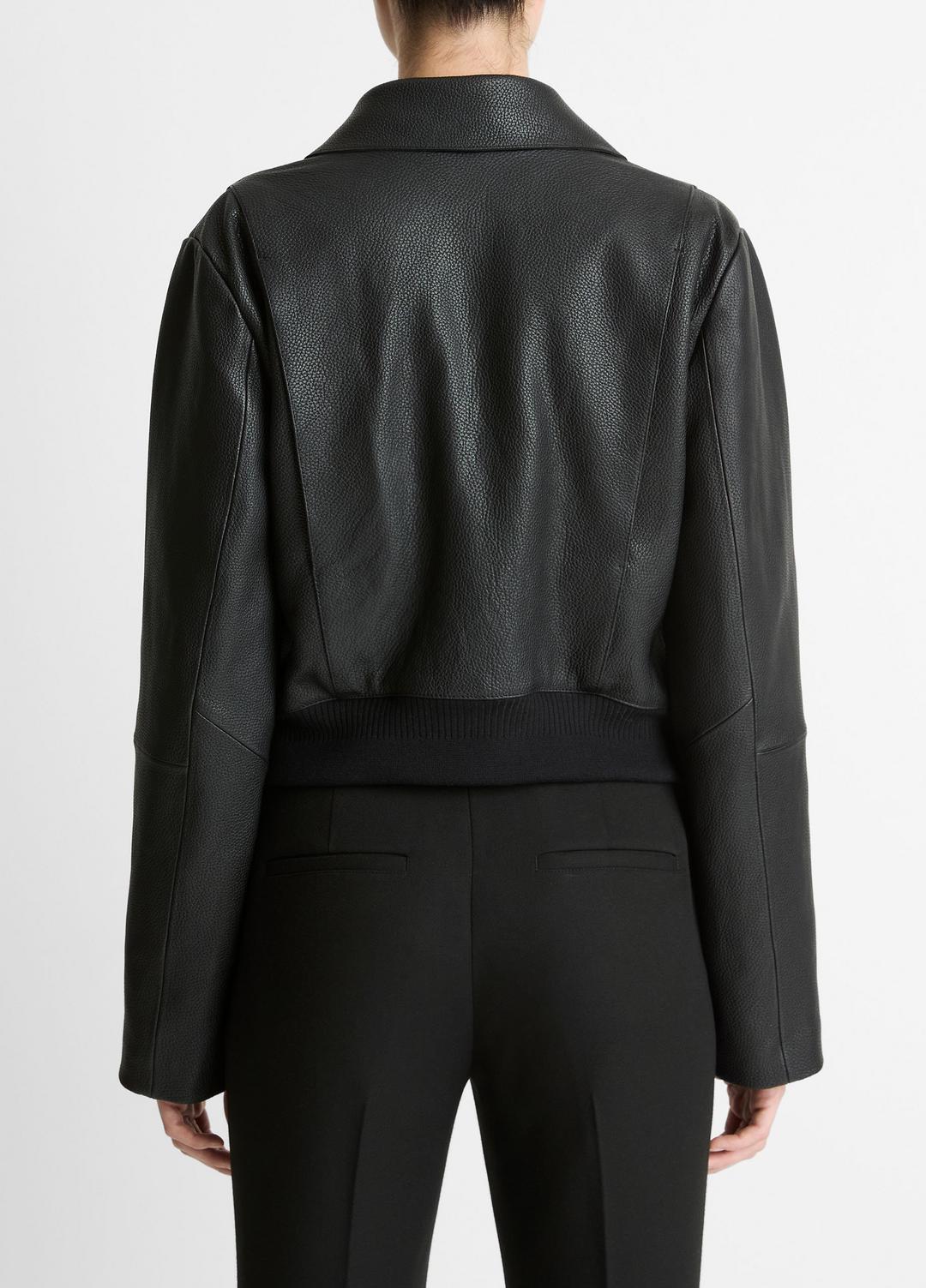 Shearling-Trim Shrunken Leather Jacket in Leather Jackets