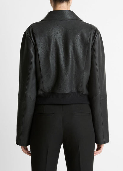 Shearling-Trim Shrunken Leather Jacket in Leather Jackets