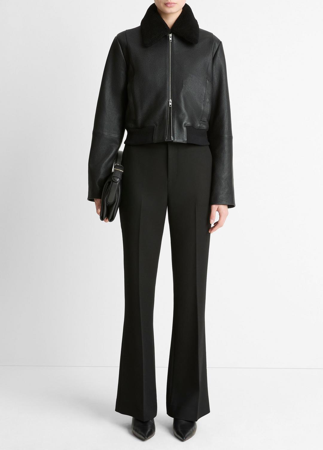 Shearling-Trim Shrunken Leather Jacket in Leather Jackets