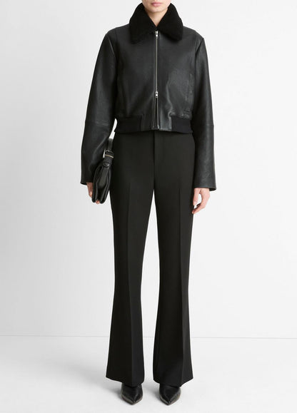Shearling-Trim Shrunken Leather Jacket in Leather Jackets