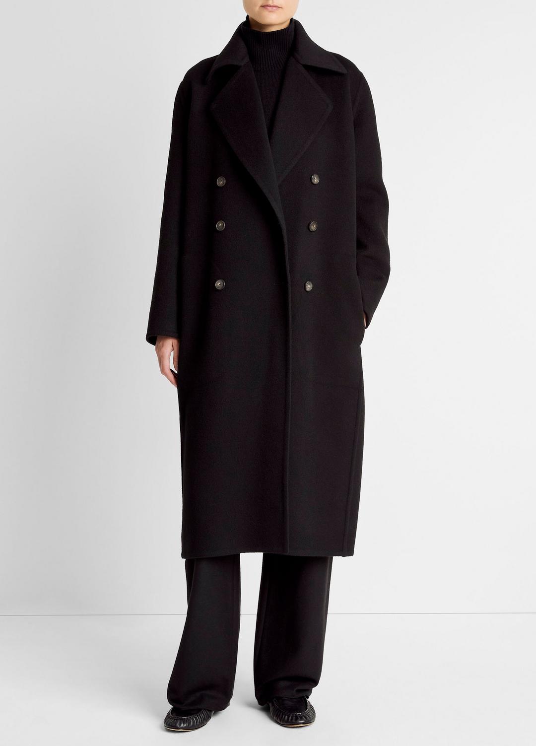 Wool-Blend Double-Breasted Long Coat in Coats