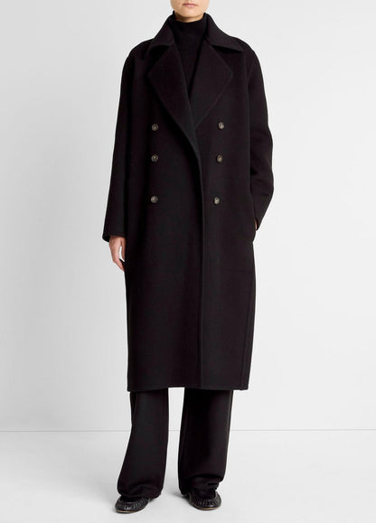 Wool-Blend Double-Breasted Long Coat in Coats