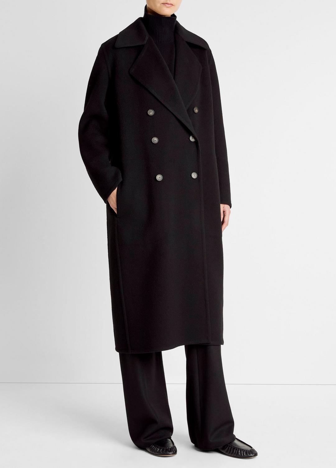 Wool-Blend Double-Breasted Long Coat in Coats